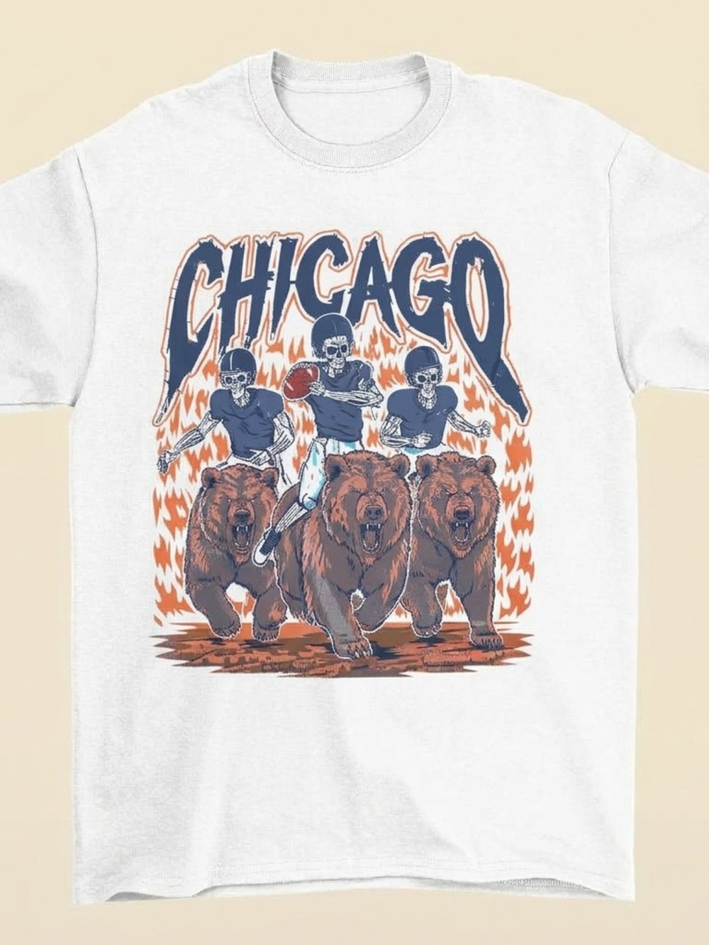 Chicago Bears Skeleton Riders Shirt, Fantasy FootballGraphic Tee White Unisex